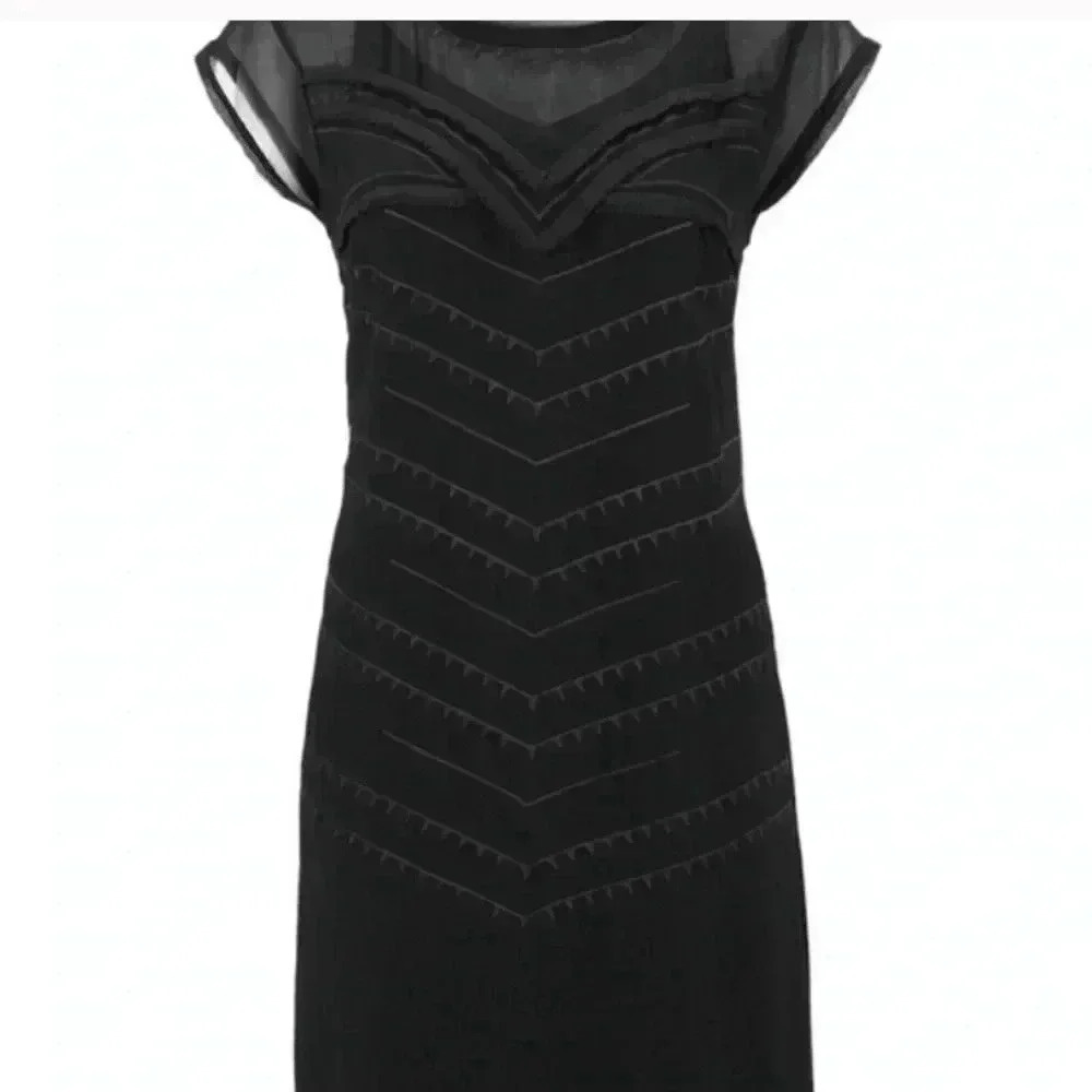 CABI BLACK MIDI DRESS WITH RUFFLES TRIBAL XS - Picture 6 of 6